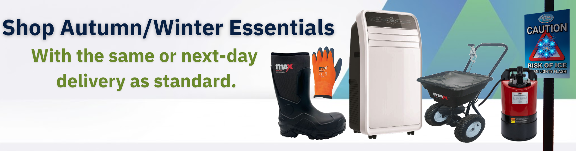 Autumn & Winter construction essentials supplied by CMT Group UK Autumn and winter essentials for UK construction sites, including safety footwear, heating equipment, grit salt, de-icing products, site tools and winter safety signage.